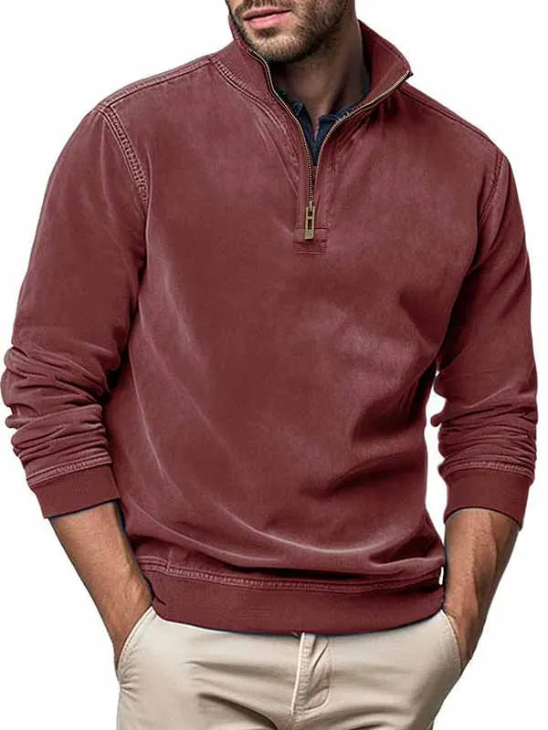 Men's Fashionable Long Sleeve Washed Zip Sweatshirt