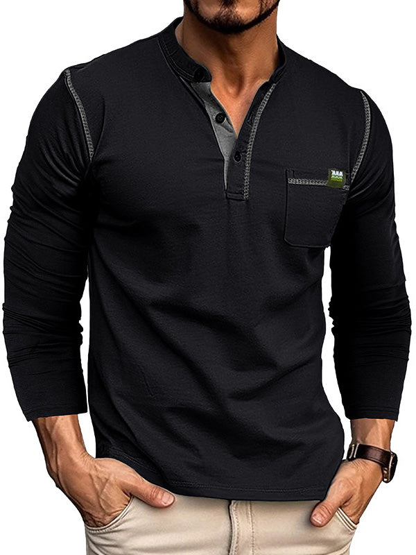 Men's Casual Cotton Long Sleeve Henley Shirt