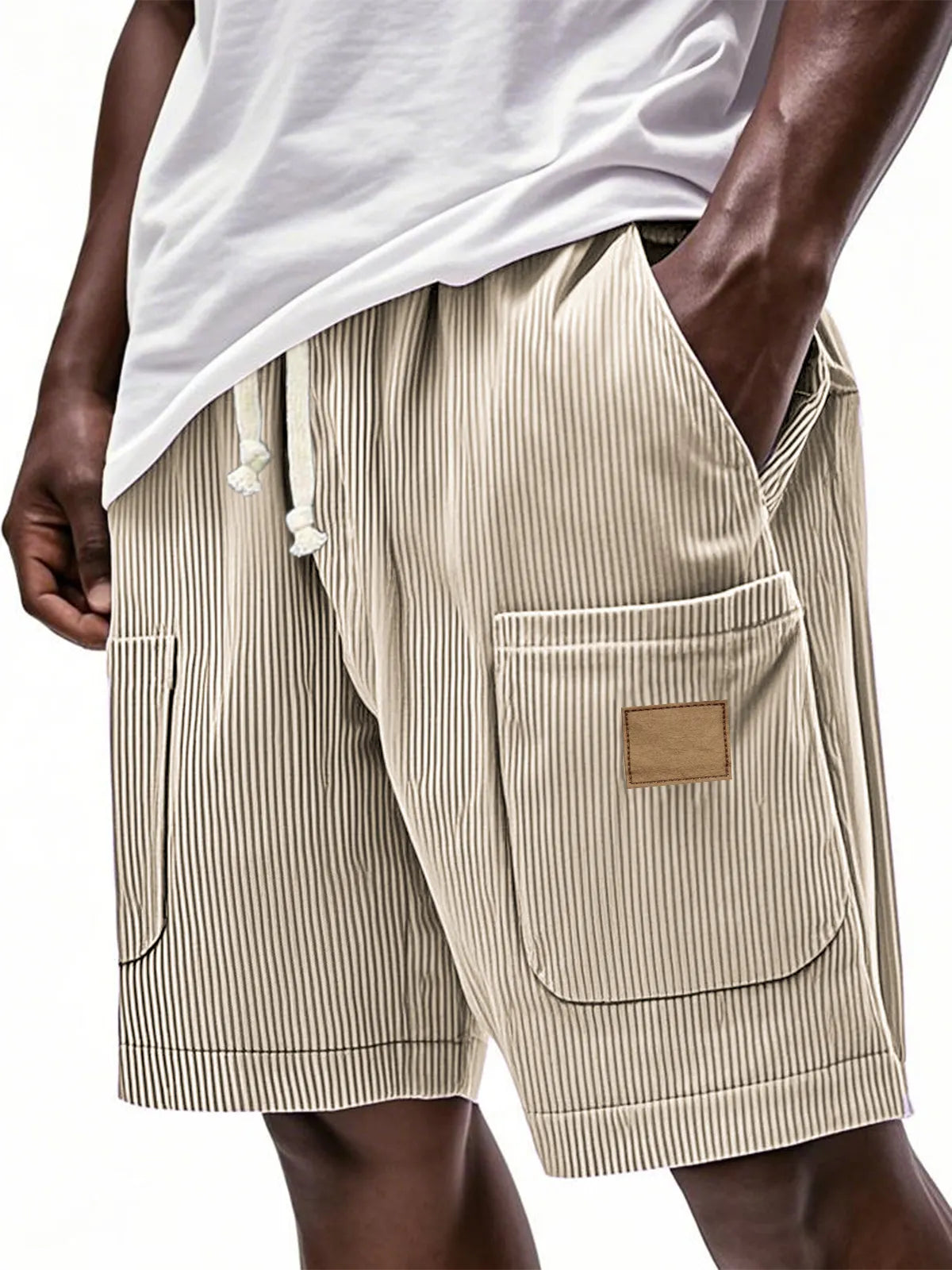 Men's Fashion Multi-Pocket Embroidered Corduroy Lace-Up Loose Holiday Casual Shorts
