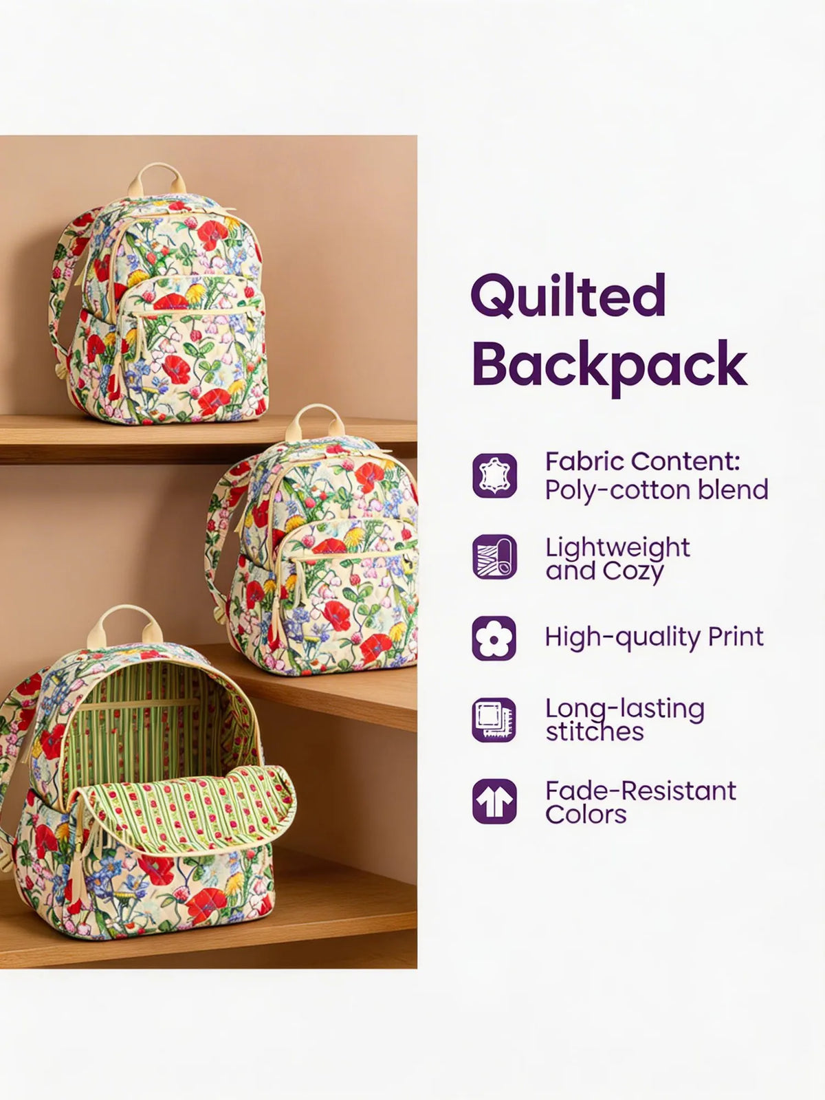Wildflower Embroidery Quilted Backpack