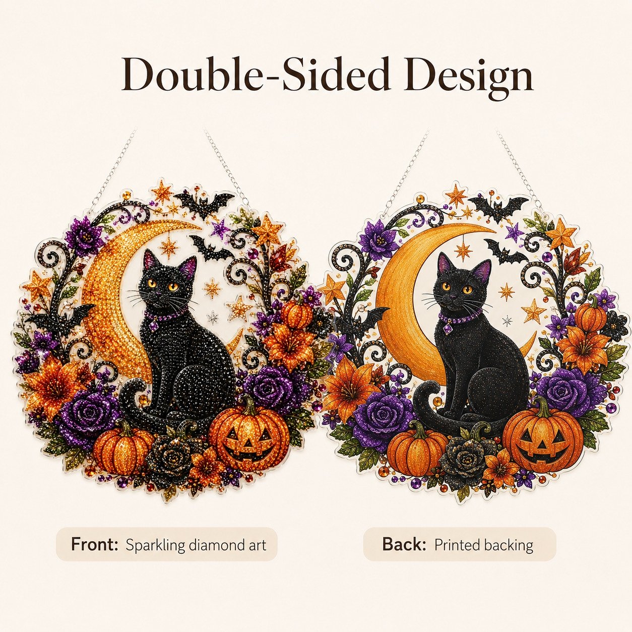 🔥Hot Sale 50% OFF-🎃Halloween Black Cat Moon Diamond Art Hanging Ornament Kit