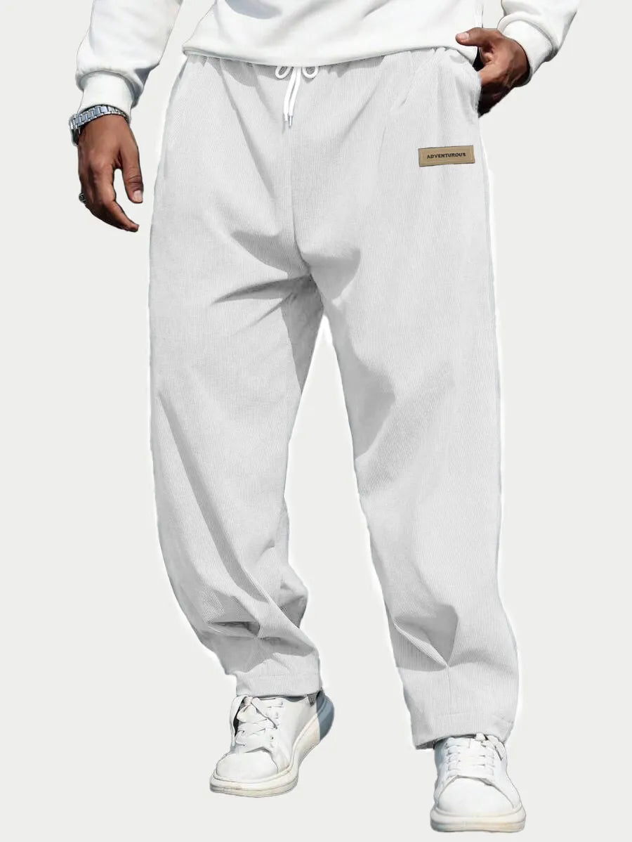 Men's Fashion Casual Sports Corduroy Fabric Logo Embroidered Pocket Trousers