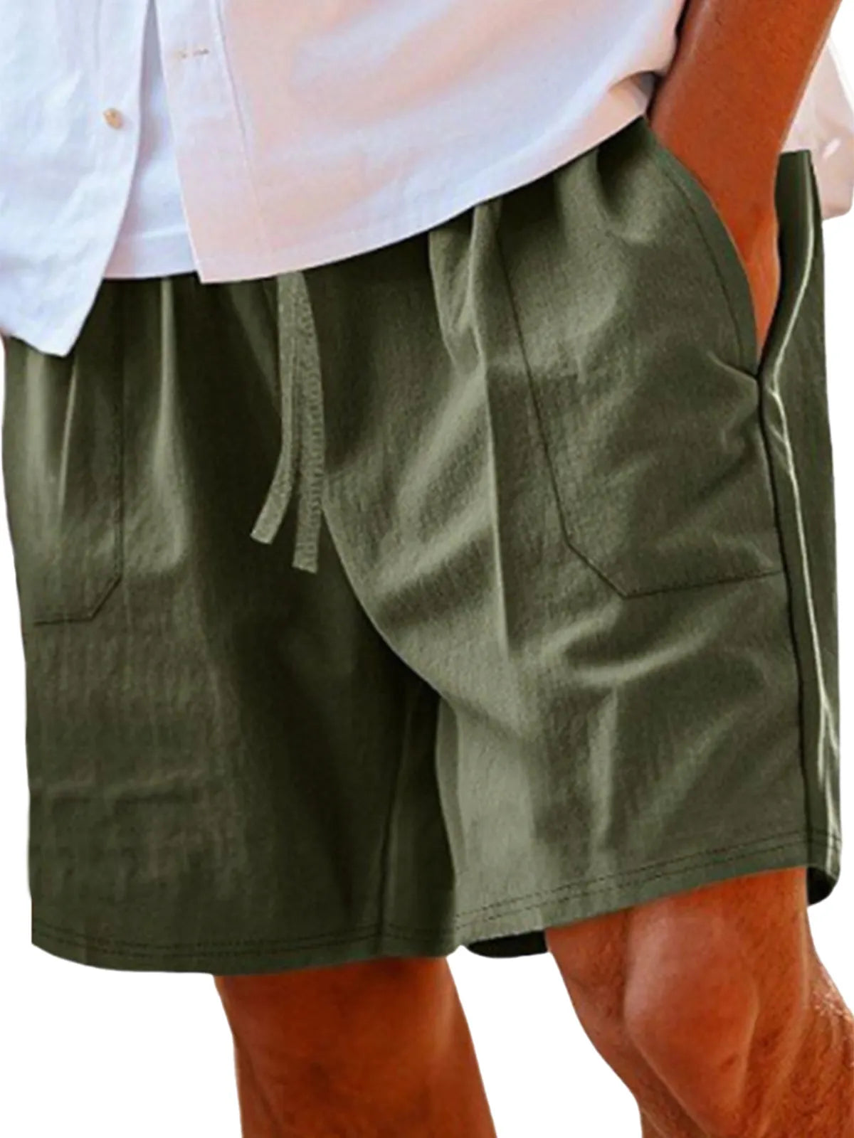 Men's Comfortable Linen Lace-Up Vacation Shorts with Side Pockets