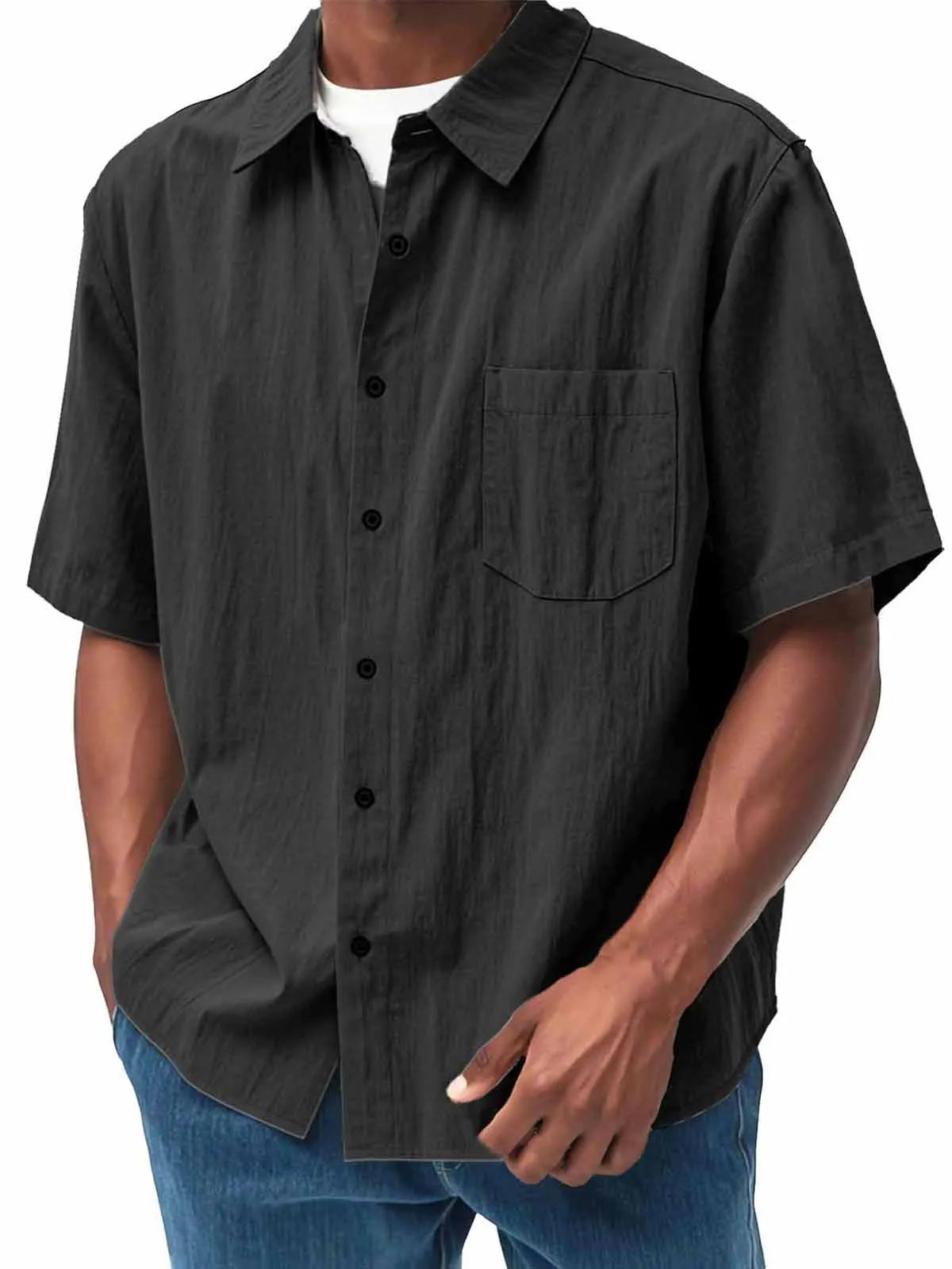 Men's Fashion Casual Pleated Fabric Short Sleeve Shirt