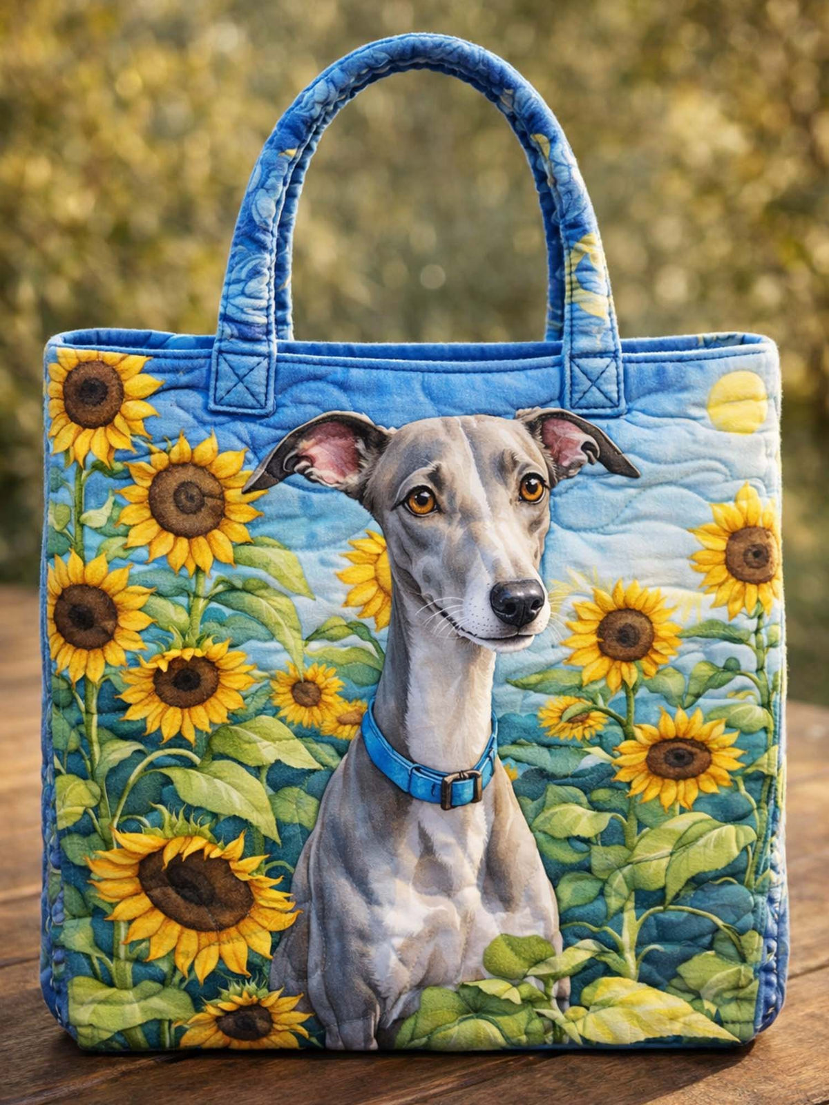 Greyhound Dog Sunflower Quilted Tote Bag