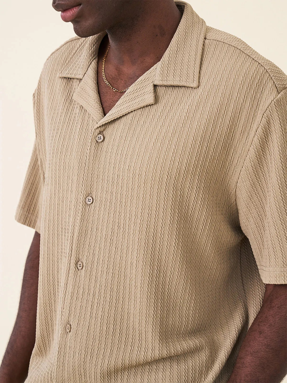 Men's Fashion Hawaiian Casual Jacquard Cuban Collar Short-sleeved Shirt