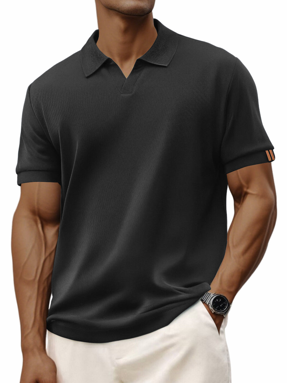 Men's Retro Casual V-neck Short-sleeved Polo Shirt