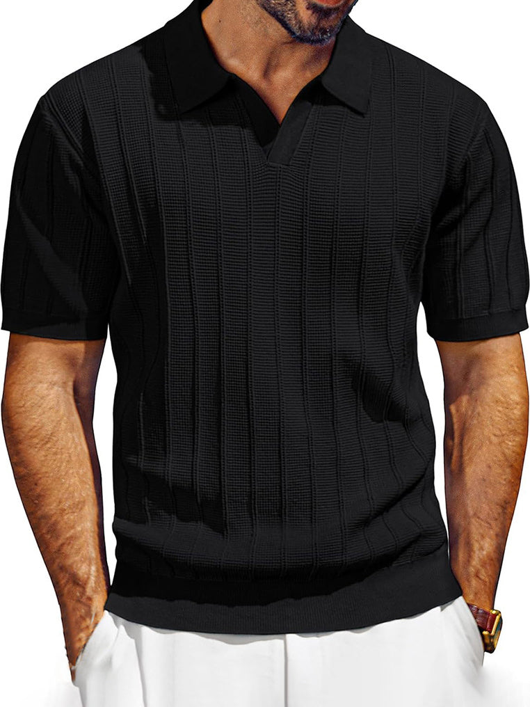 Men's Knitted Retro Fashion Casual V-neck Polo Shirt