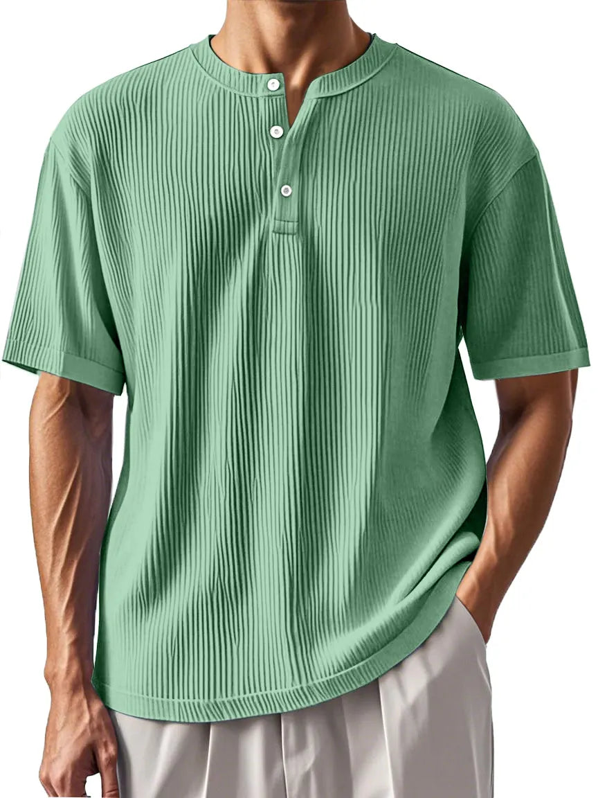 Men's Daily Pitted Textured Short-sleeved Henley Shirt