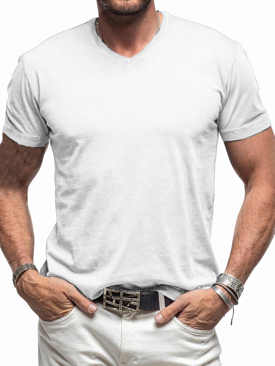Men's Comfortable V-neck Cotton Basic Bottoming Shirt Short-sleeved T-shirt