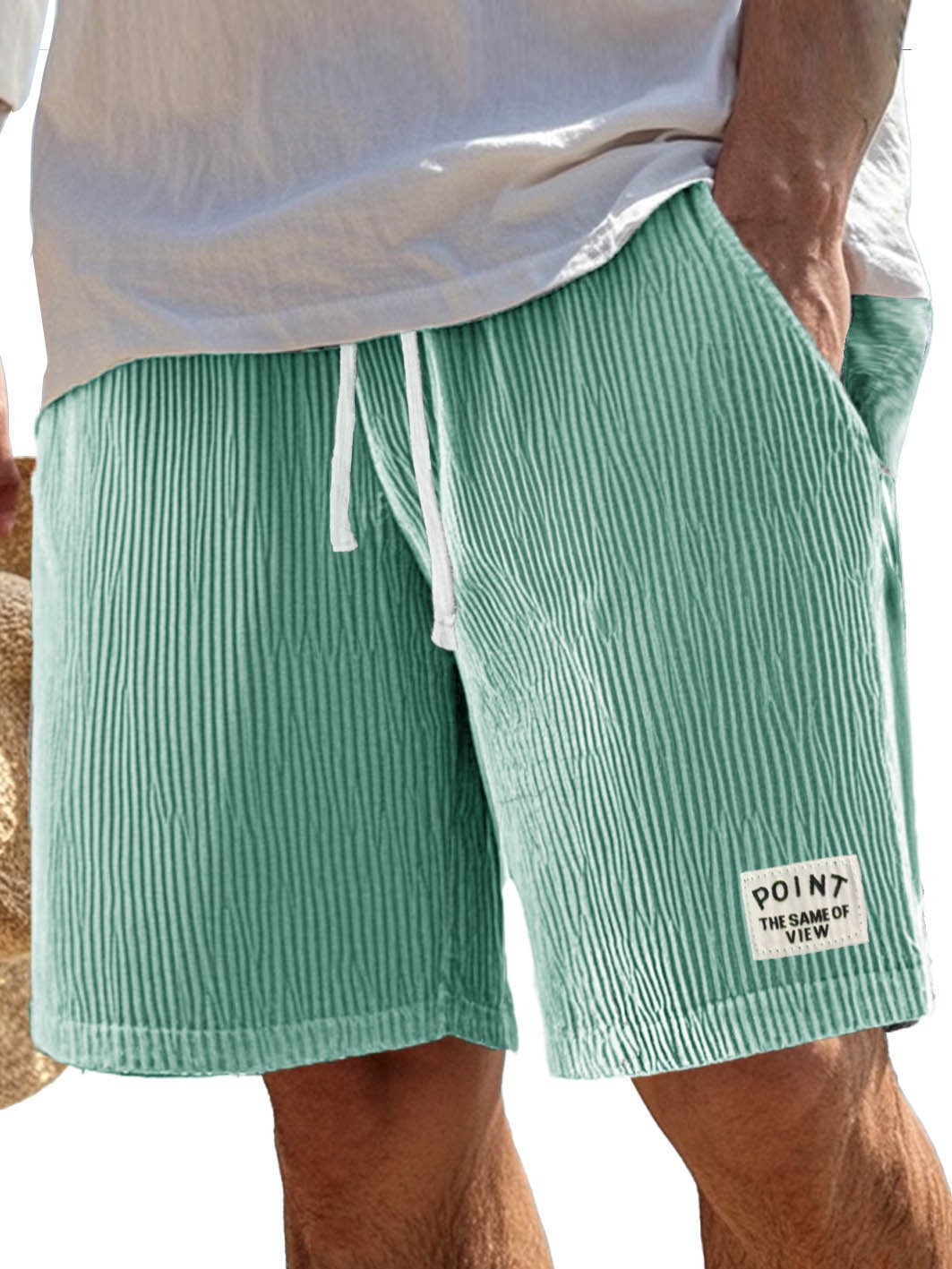 Men's Fashion Casual Ribbed Fabric Pocket Embroidered Logo Shorts