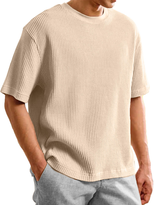 Men's Summer Waffle Texture Loose Round Neck Short-sleeved T-shirt