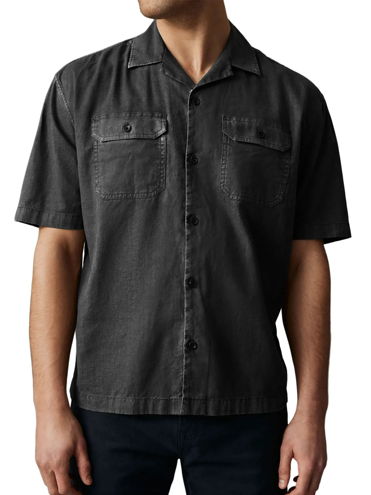 Men's Retro Cotton And Linen Double Pocket Workwear Short-sleeved Shirt