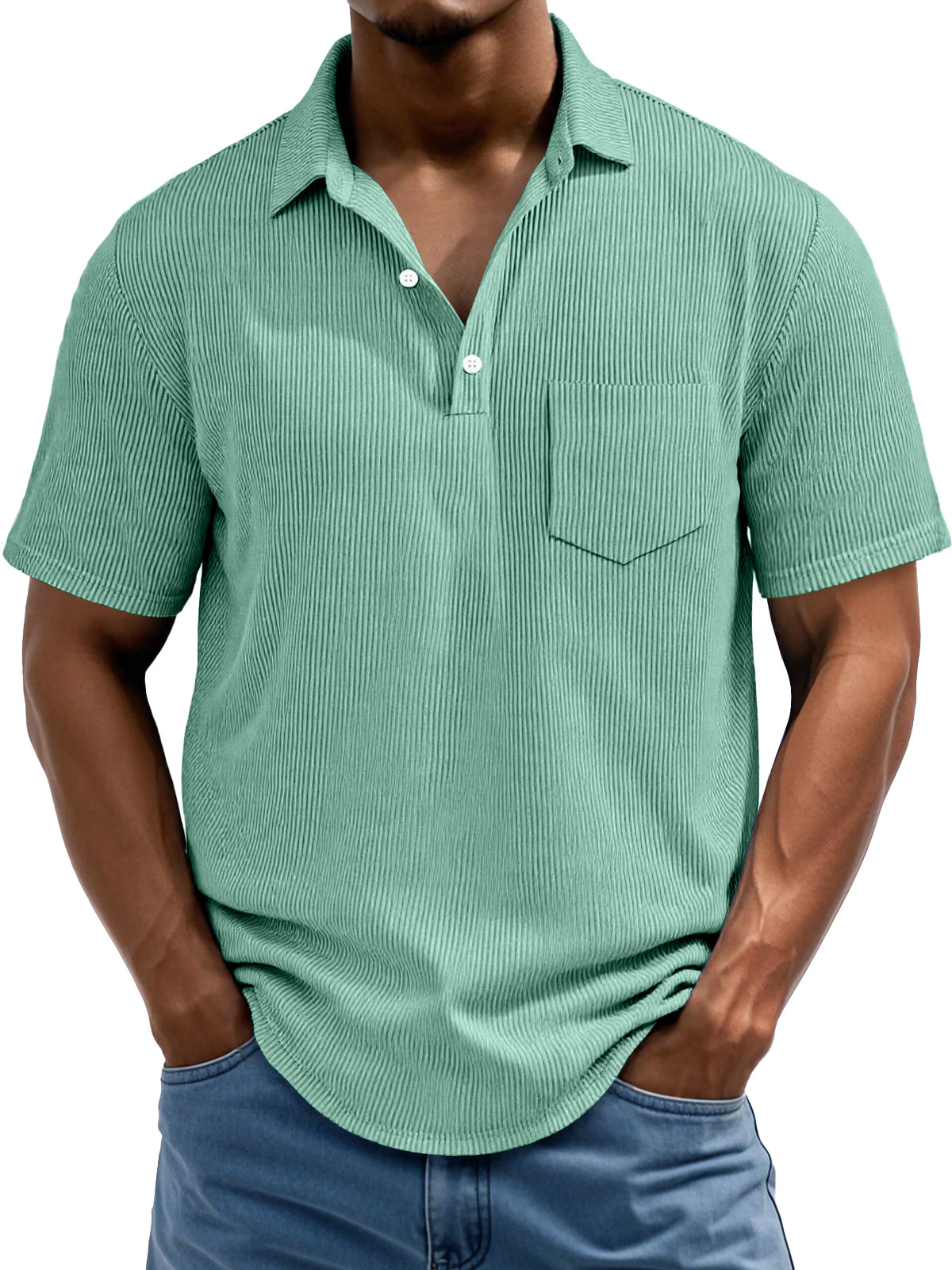 Men's Daily Rip Texture Casual Lapel Button Pocket Short Sleeve Polo Shirt