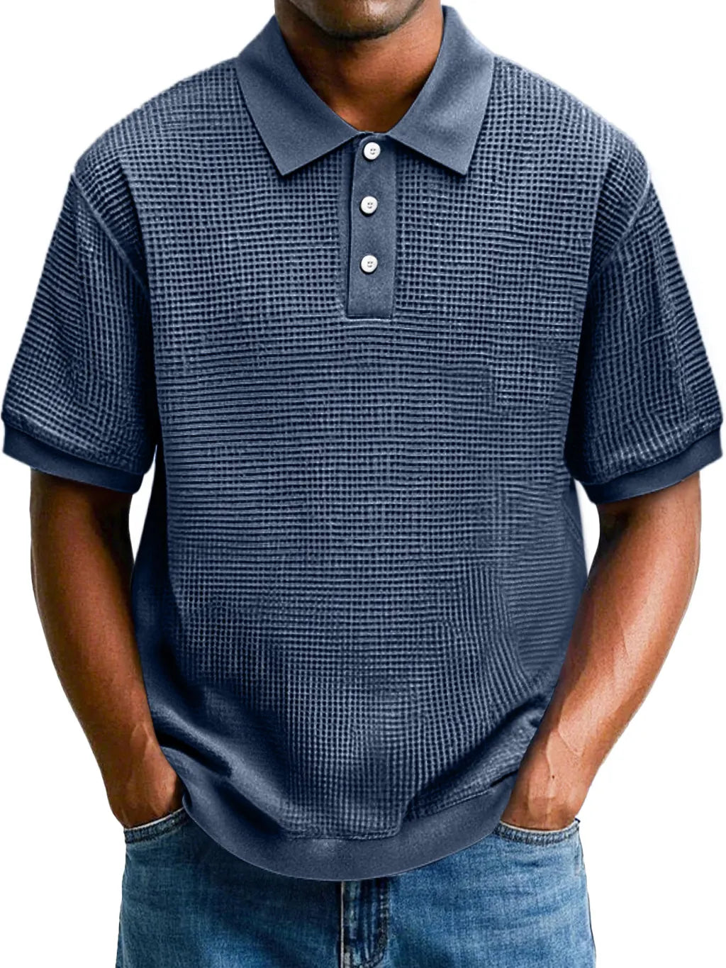 Men's Fashion Waffle Lapel Casual Comfort Short Sleeve POLO Shirt