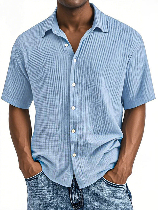 Men's Casual Loose And Comfortable Textured Short-sleeved Shirt