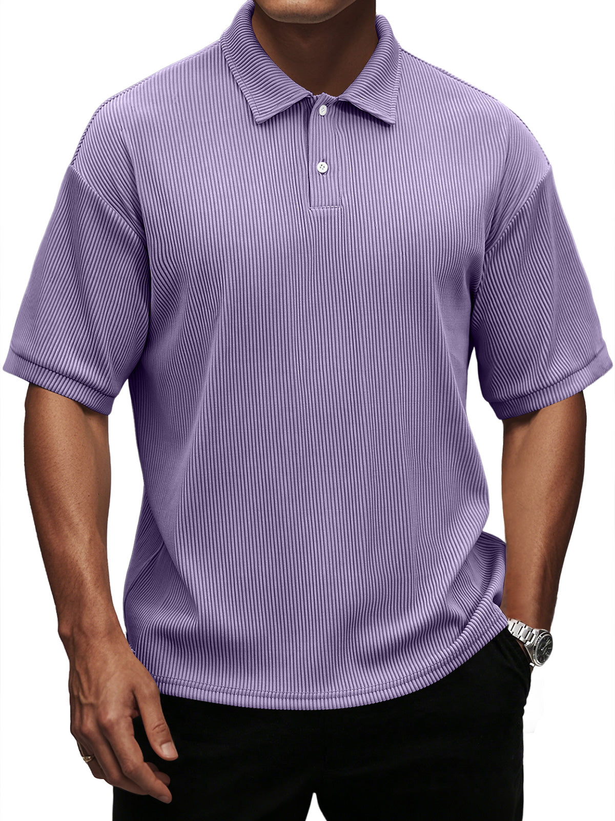 Men's Fashion Casual Pit Lapel Button Solid Color Short Sleeve POLO Shirt