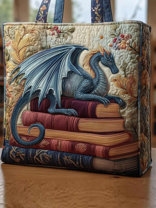 Book Dragon Quilted Tote Bag