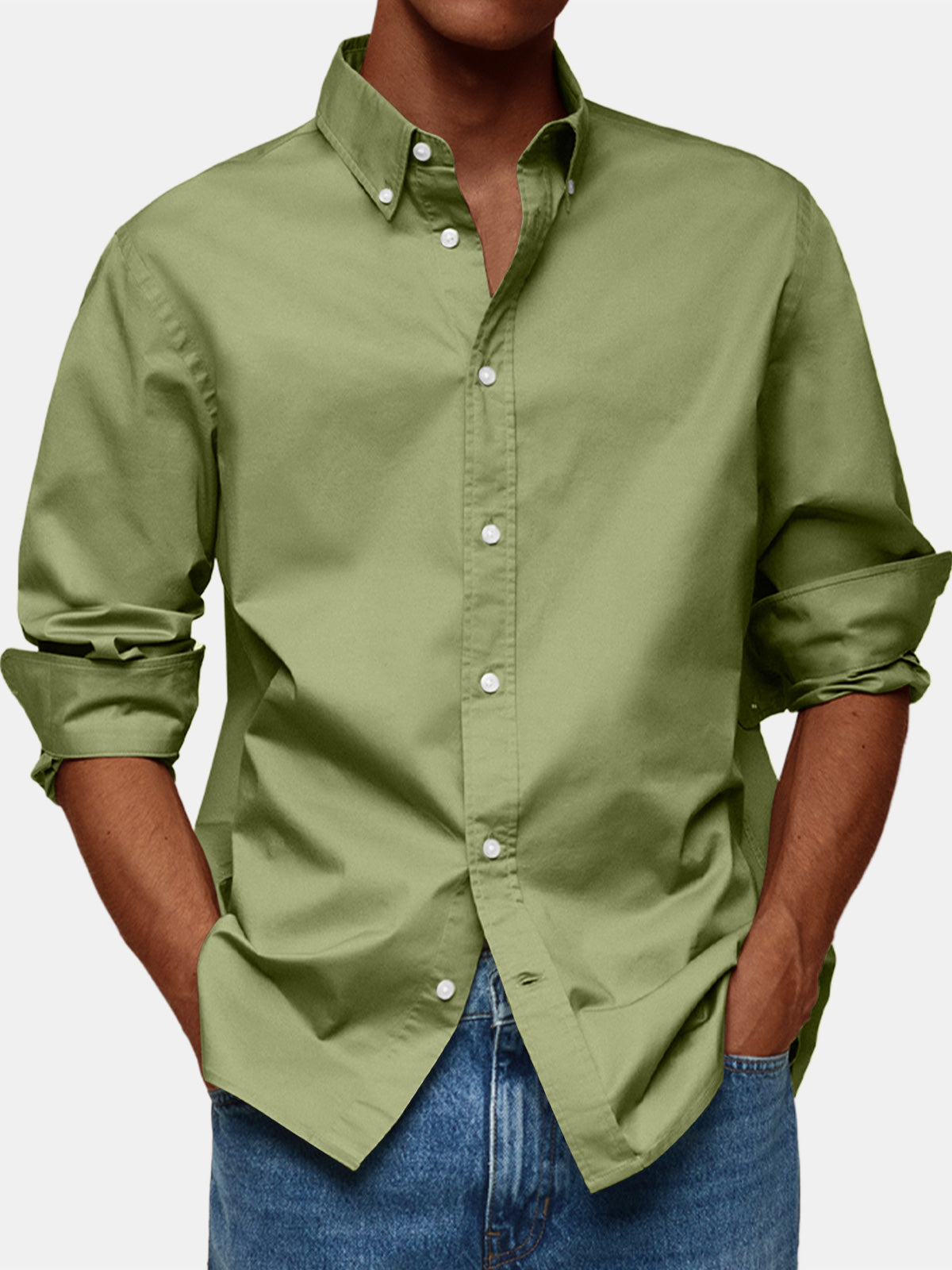 Men's Retro Solid Color Casual Lapel Comfortable Long Sleeve Shirt