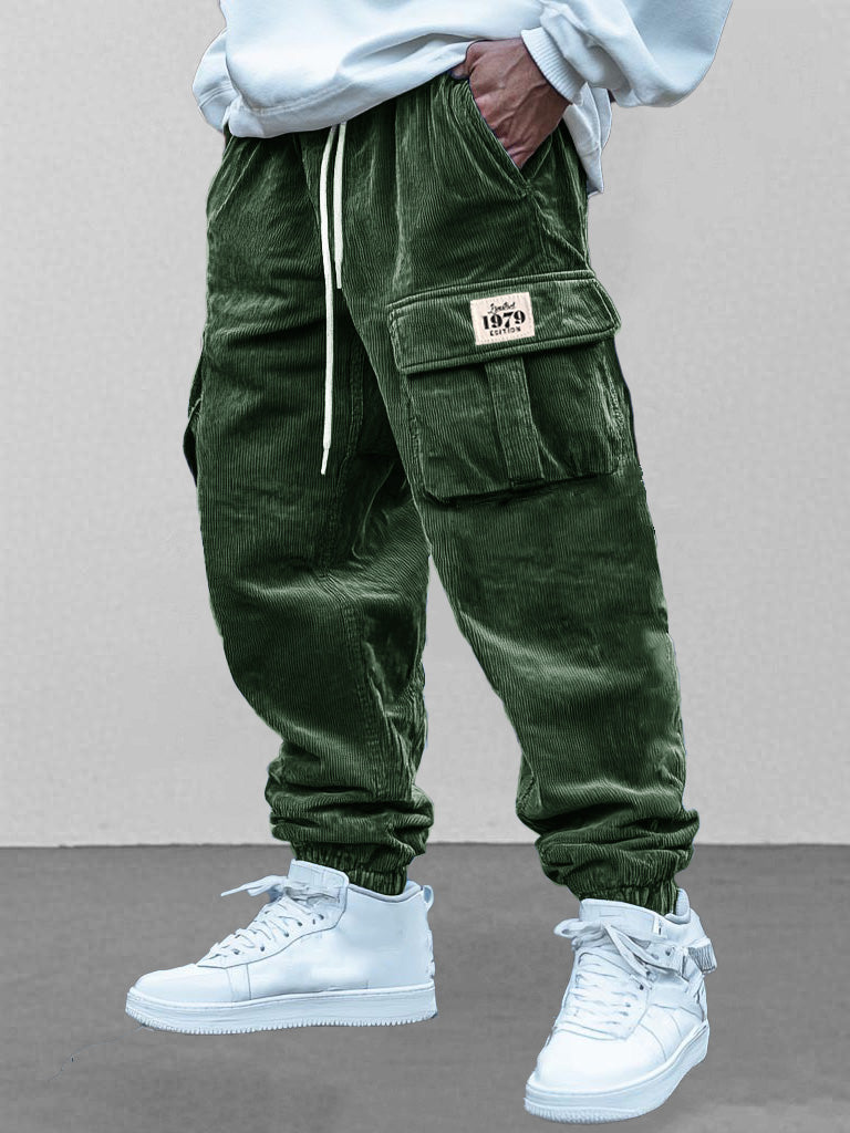 Men's Fashion Retro Workwear Pocket Elastic Drawstring Trousers