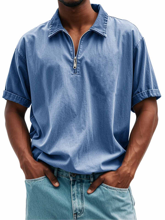 Men's Fashion Retro Casual Stand Collar Short Sleeve Polo Shirt