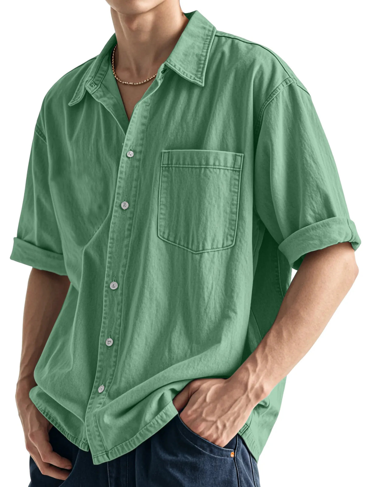 Men's Casual Simple Daily Solid Color Short Sleeve Shirt