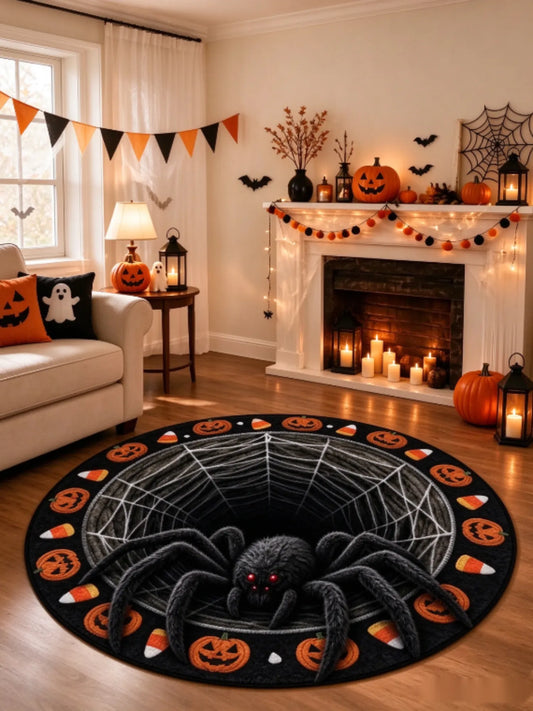 Halloween Spider Web Pumpkin Patchwork Quilted Round Mat