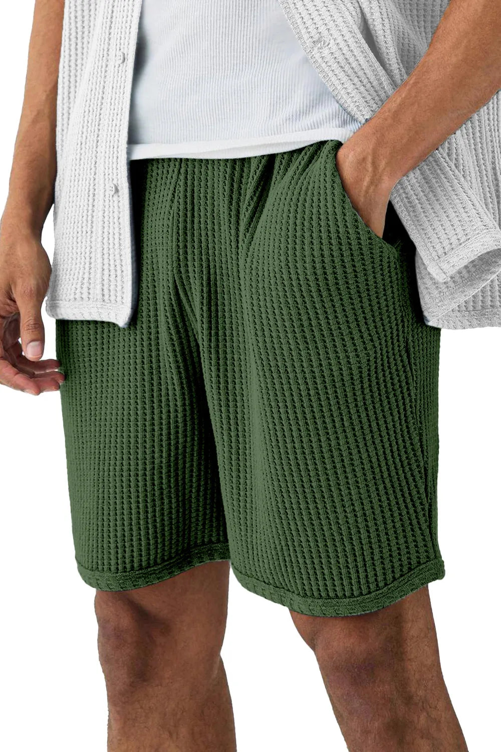 Men's Solid Color Everyday Waffle Casual Shorts