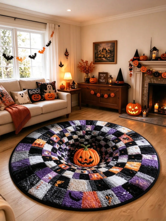 Halloween Pumpkin Vortex Patchwork Quilted Round Mat