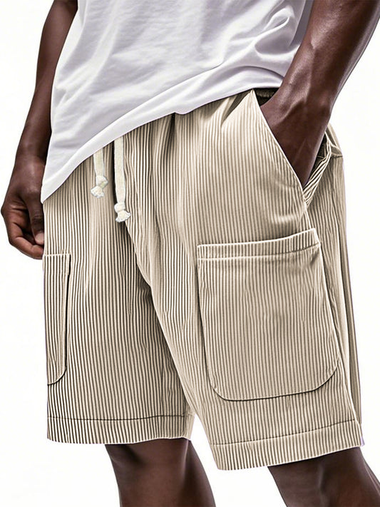 Men's Stylish Multi-pocket Corduroy Lace-up Loose Vacation Casual Shorts