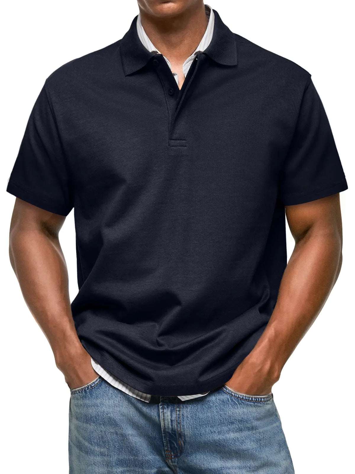 Men's Casual Everyday Lapel Button Up Comfortable Short Sleeve POLO Shirt