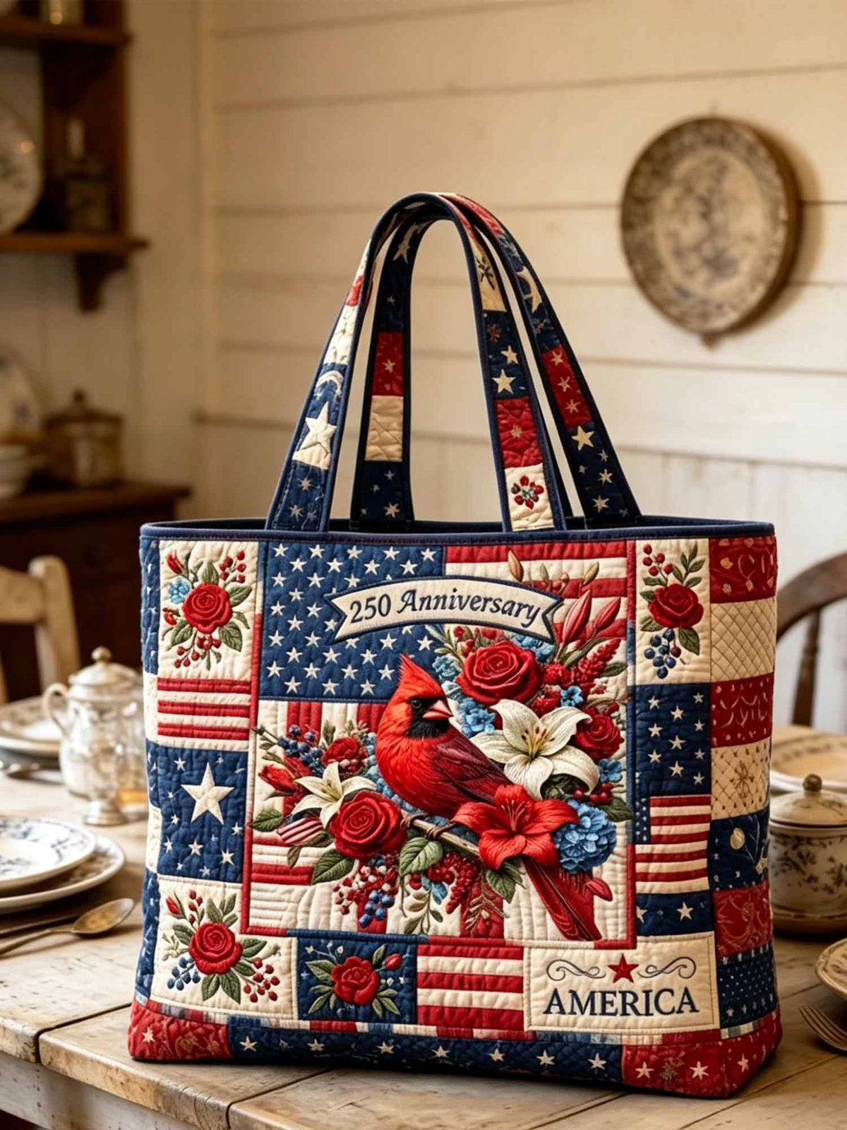 Freedom Cardinal Quilted Tote Bag