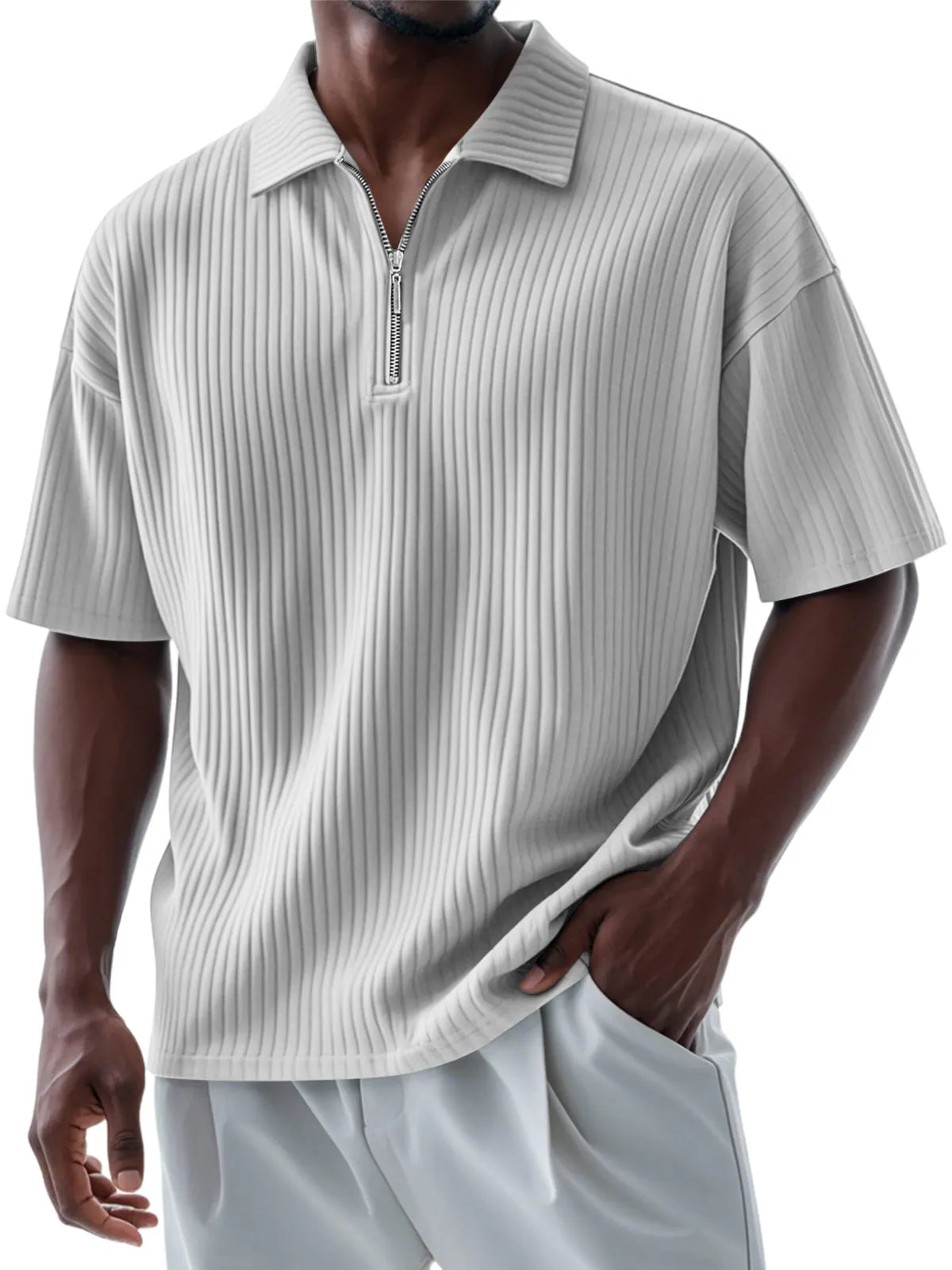 Men's Casual Daily Pitted Lapel Zipper Short-sleeved Polo Shirt