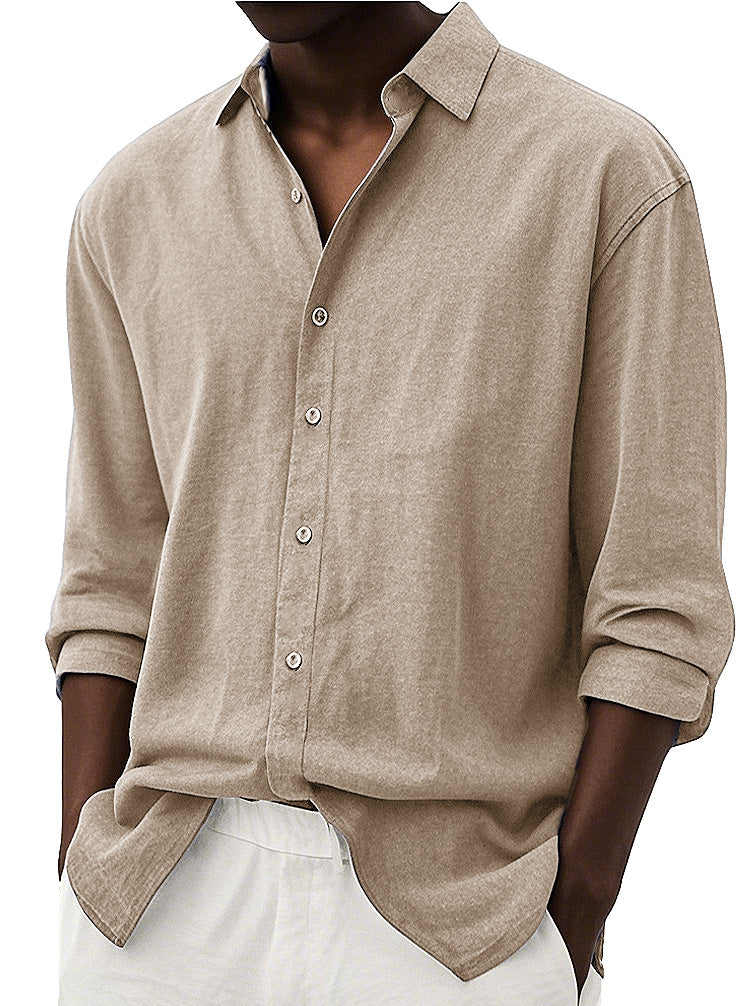 Men's Fashion Retro Casual Lapel Long-sleeved Shirt
