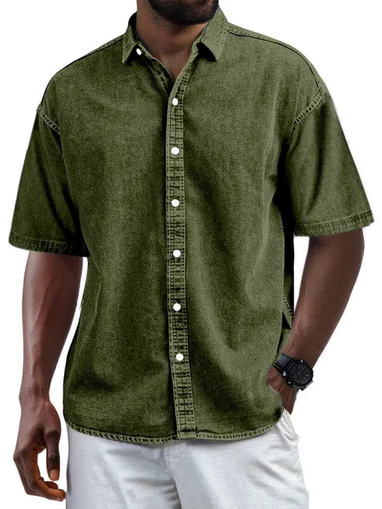 Men's Casual Vintage Button Lapel Short Sleeve Shirt