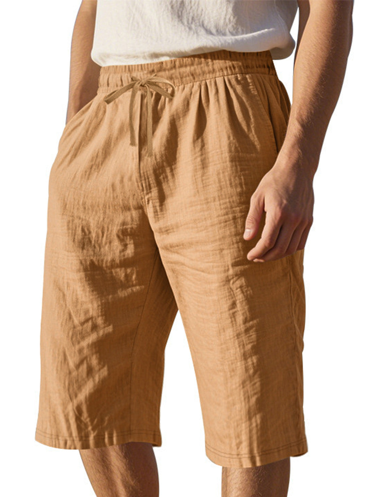 Men's Simple Solid Color Comfortable Breathable Loose Cropped Pants