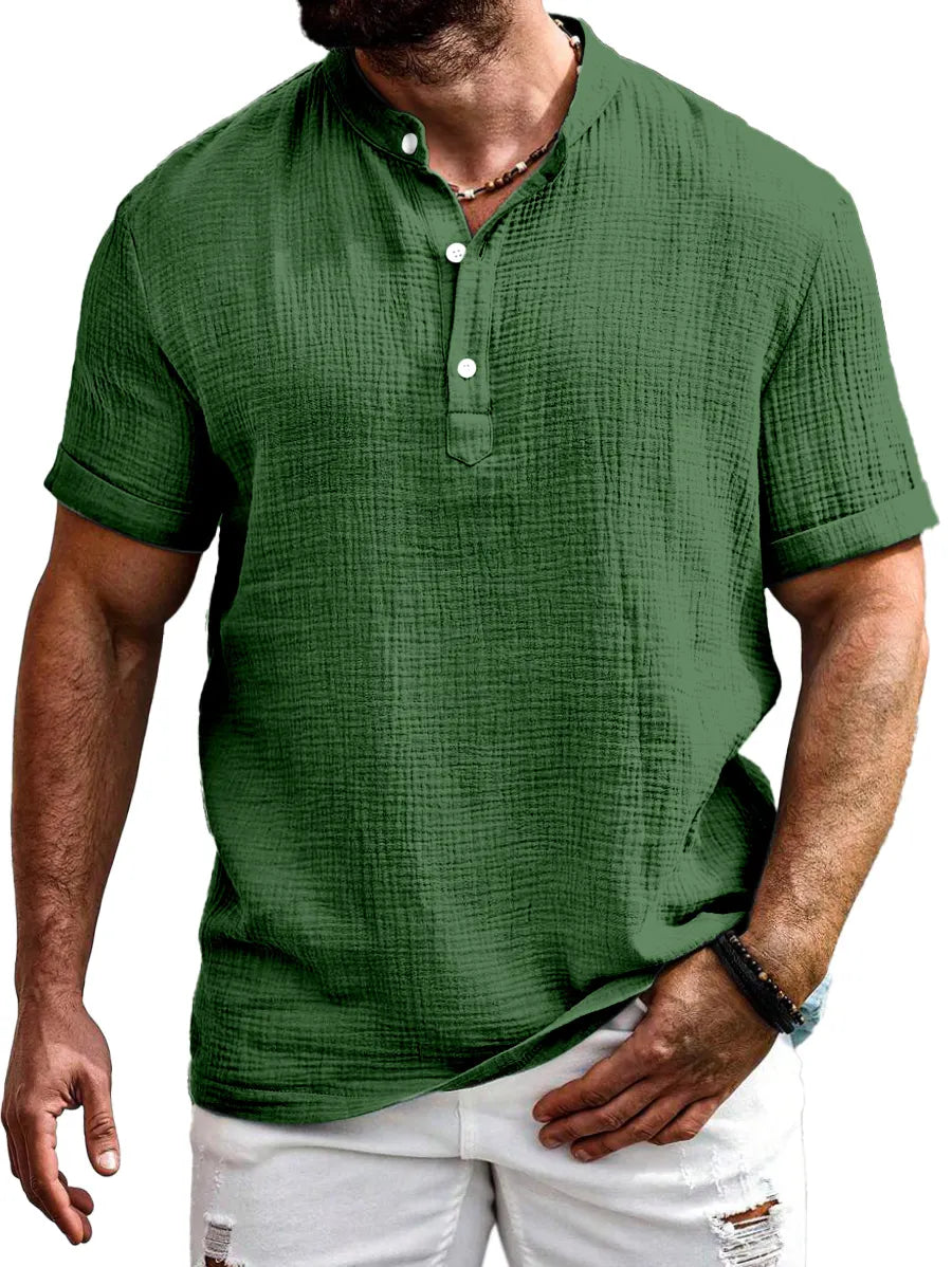 Men's Everyday Solid Color Texture Short-sleeved Half-open Collar Henley Shirt