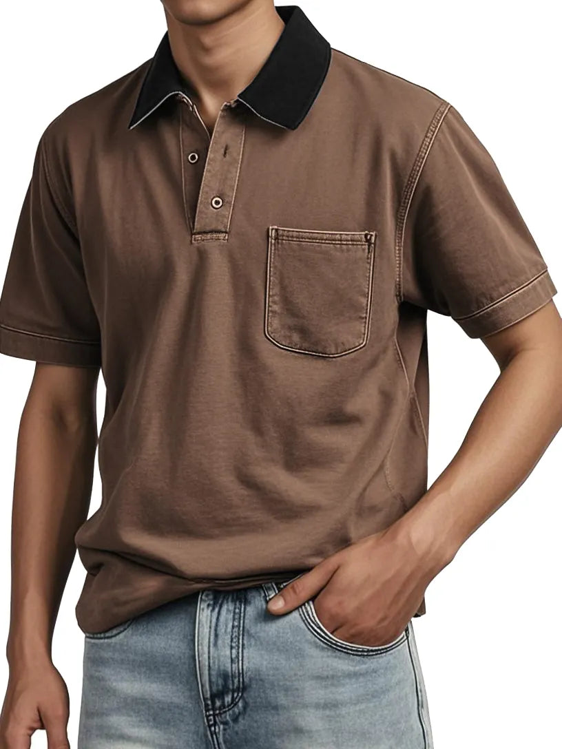 Men's Contrasting Detroit Lapel Workwear Polo