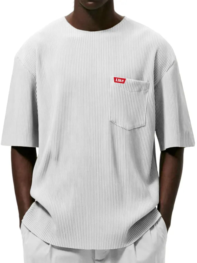 Men's Textured Striped Pocket Fashion Casual Short-sleeved T-shirt