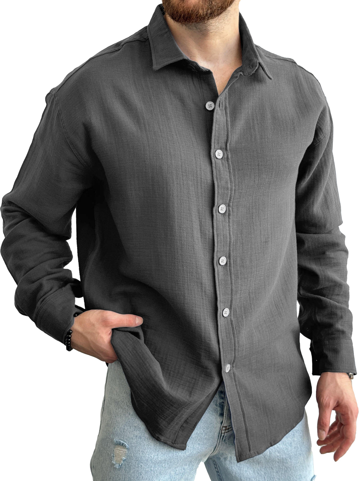 Men's Fashion Casual Lapel Long Sleeve Shirt