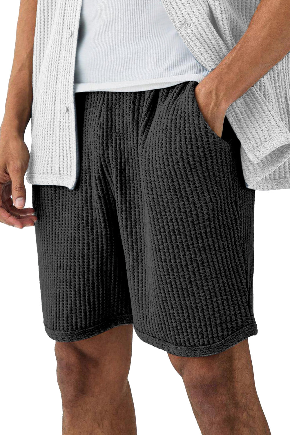 Men's Solid Color Everyday Waffle Casual Shorts