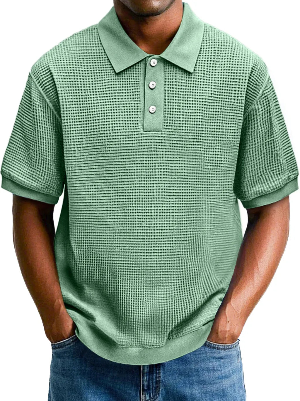 Men's Fashion Waffle Lapel Casual Comfort Short Sleeve POLO Shirt