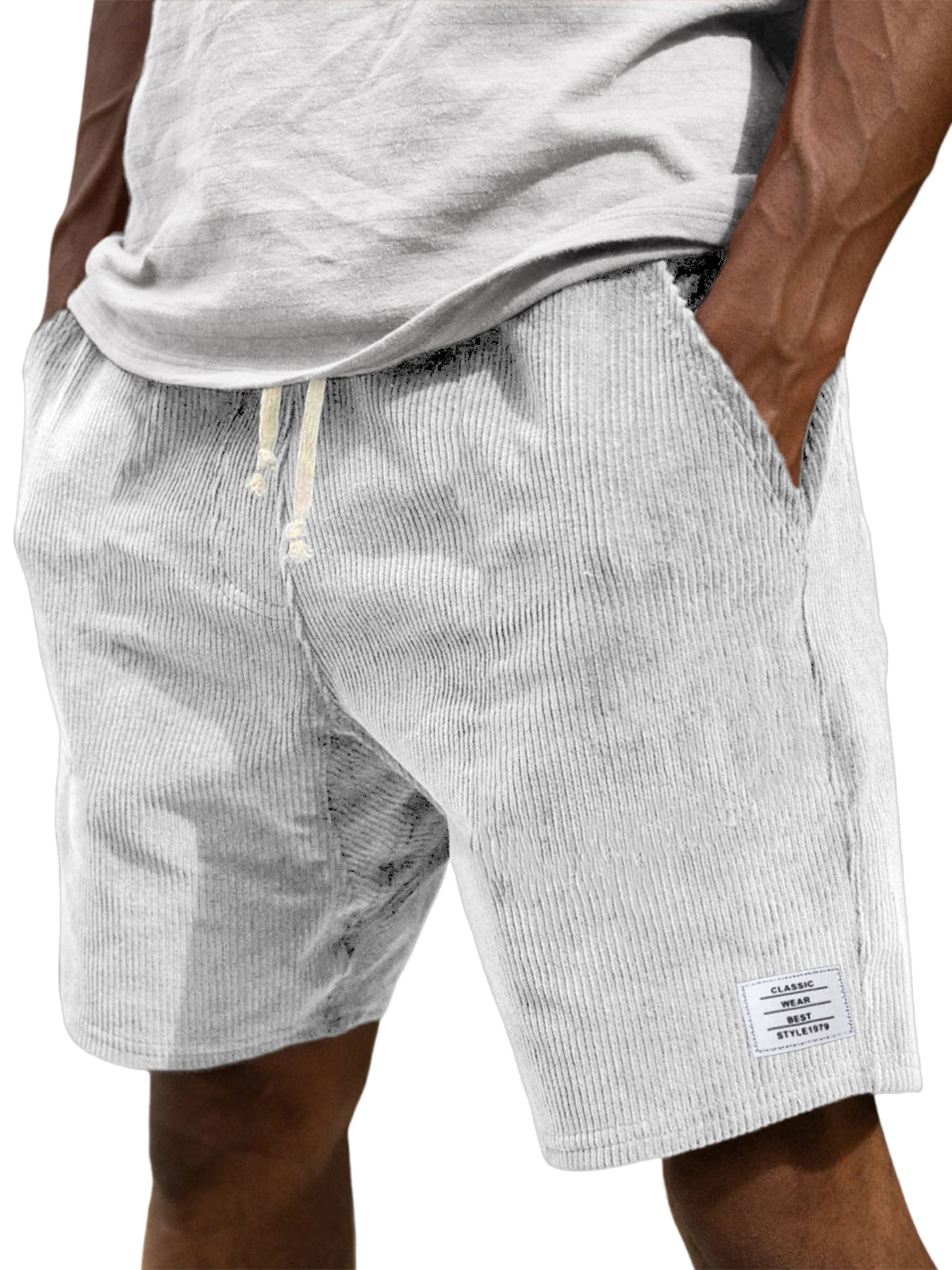Men's Stylish Corduroy Simple Embroidered Logo Casual Lace-up Loose Shorts