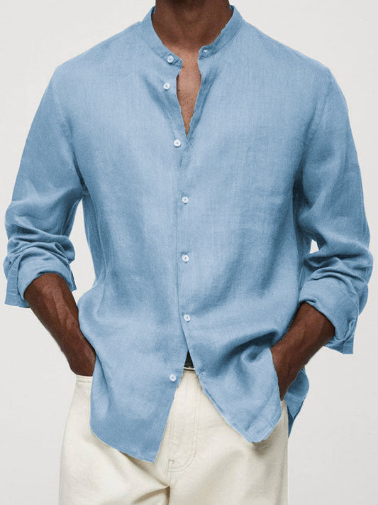 Men's Cotton And Linen Retro Stand-up Collar Daily Casual Basic Shirt