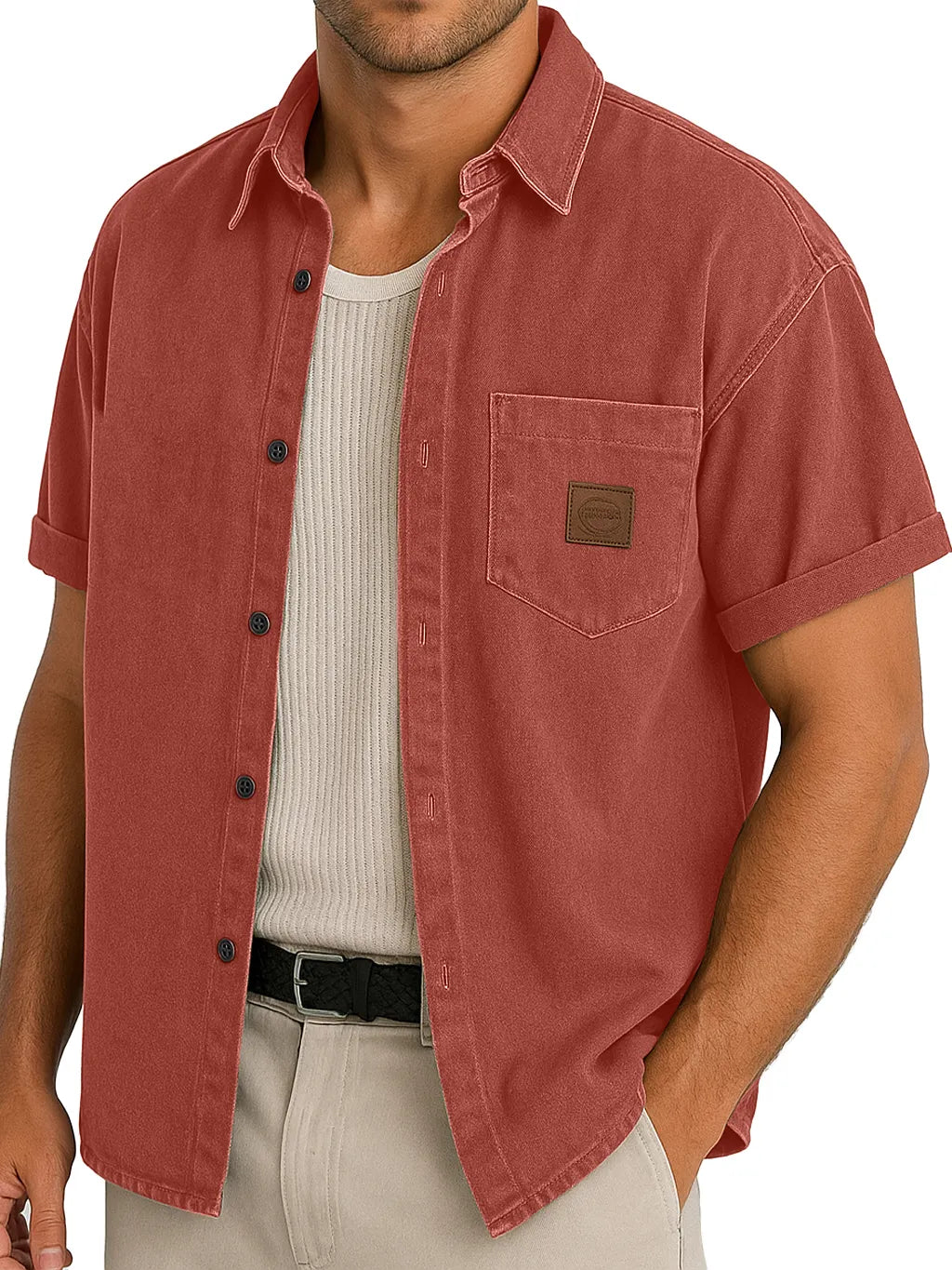 Men's Functional Workwear Style Pocket Logo Short-sleeved Shirt