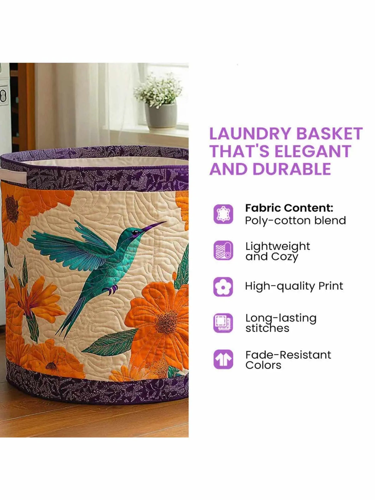 Vintage Rooster Quilted Laundry Basket