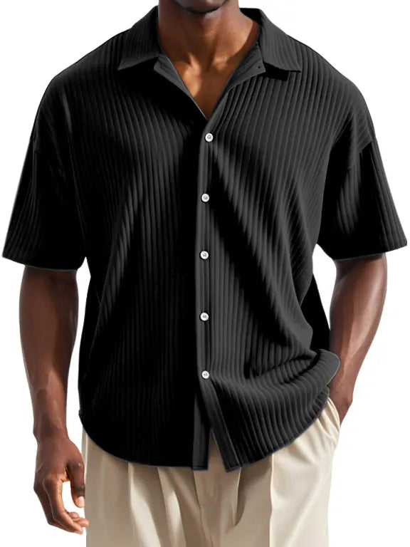 Men's Daily Casual Vertical Striped Texture Short-sleeved Lapel Shirt