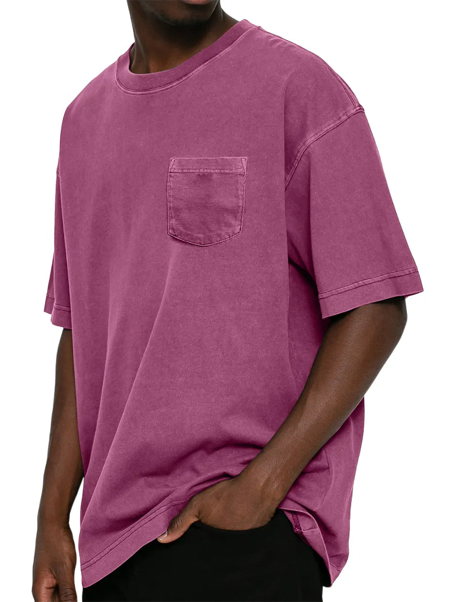 Men's Retro Distressed Washed Pocket Short-sleeved T-shirt