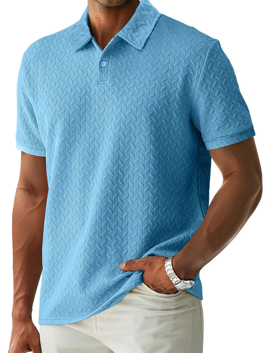 Men's Casual Lapel Jacquard Comfort Short Sleeve POLO Shirt
