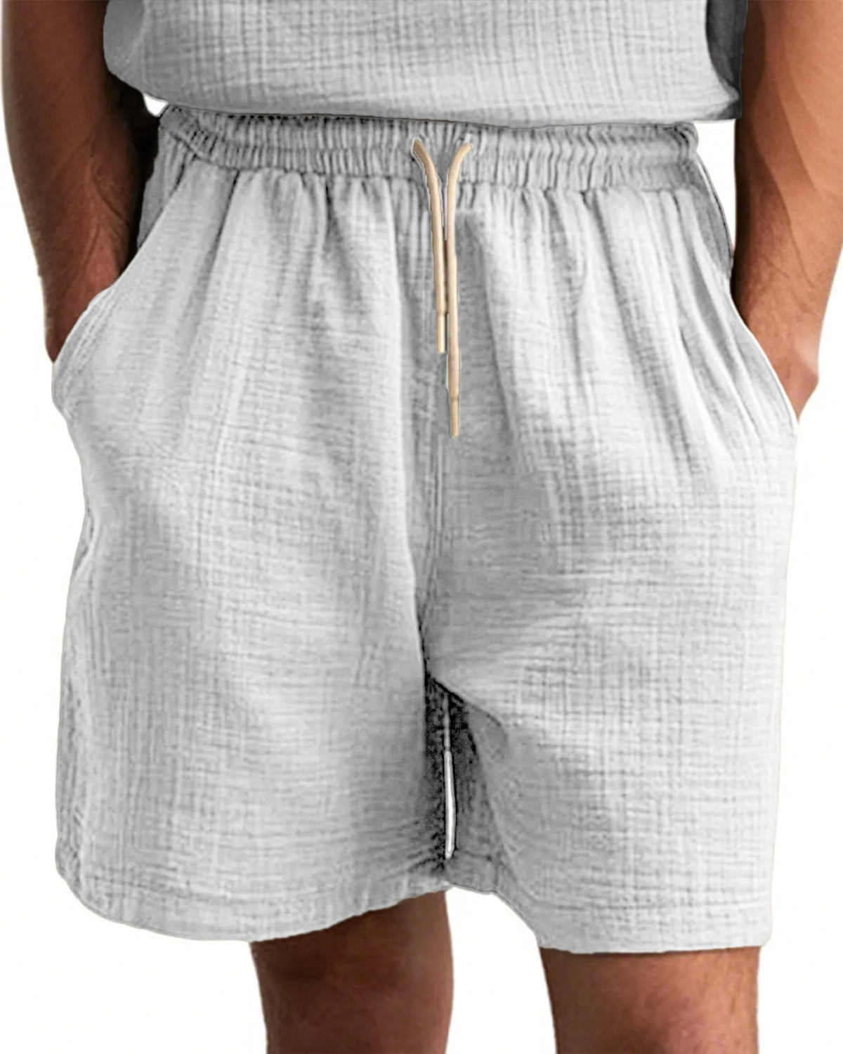 Men's Comfort Gauze Musilin Daily Casual Lace-Up Shorts with Pockets